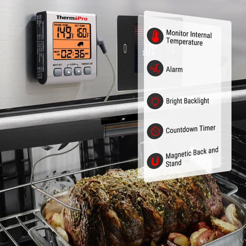 ThermoPro TP16S Backlight Digital BBQ Oven Grill Meat Thermometer With Probe Countdown Kitchen Timer