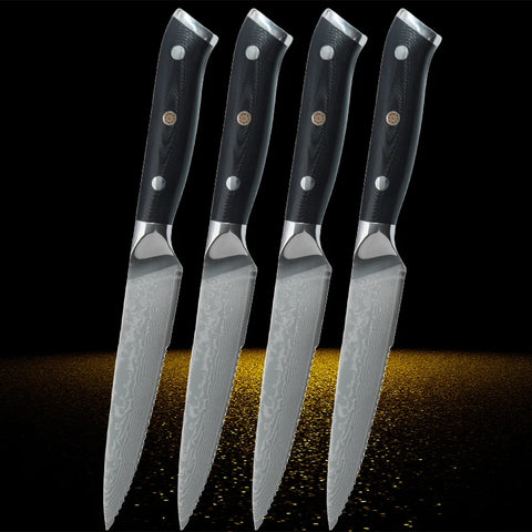 Damascus Stainless Steel Steak Knife Set Ultra-sharp Serrated Beef Knives Dinner Tablewares Steak Knives Cutlery Table Knife Set