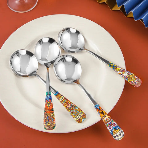 304 stainless steel Korean-style small round spoon chopsticks spoon embossed bump small spoon chopsticks cutlery set dinner set