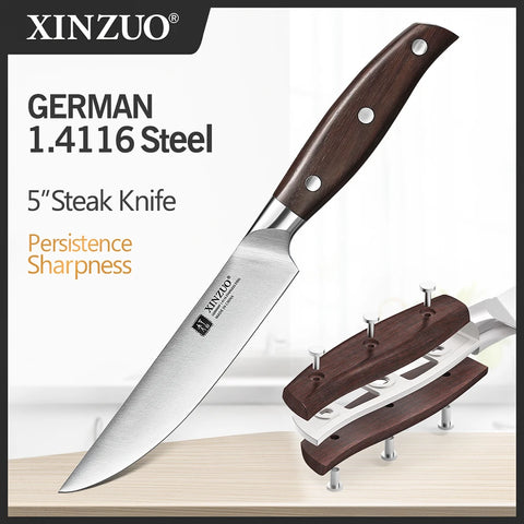 XINZUO 1pcs Steak Knife German High Carbon Din 1.4116 Stainless Steel Chef Knife Length Dinner Red Sandalwood Knife Handle