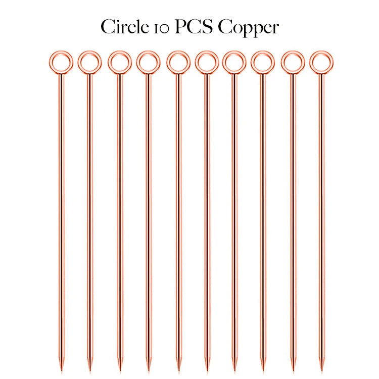 10PCS Cocktail Pick Cocktail Stick Stainless Steel Fruit Sticks Drink Stirring Sticks Martini Picks- Circle/Ball/Hat Shape