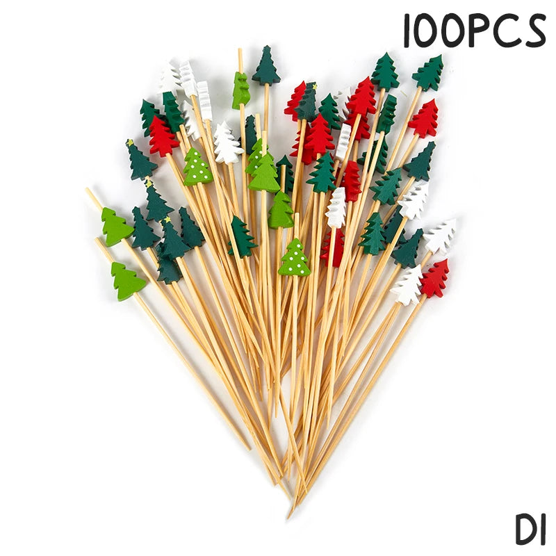 50/100Pcs Disposable Bamboo Skewers Food Cocktail Picks Buffet Fruit Cupcake Fork Sticks Party Table Decoration Supplies