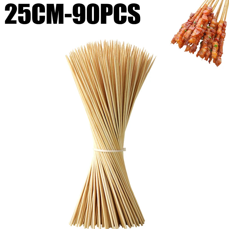 90Pcs Bamboo Stick Food Grade Disposable Bamboo Skewer Sticks Natural Wood Long Stick for Home Kitchen Barbecue Fruit BBQ Fried