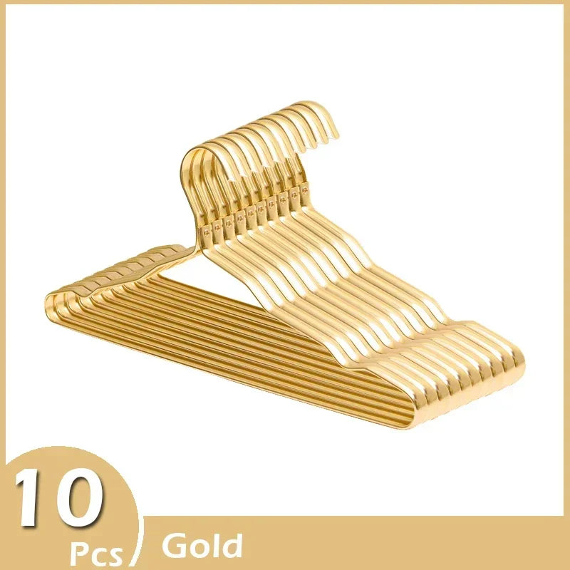 10pcs Aluminum Alloy Clothing Hanger Golden Durable Domestic Coat Supplies Organizer Wardrobe Organizer Clothing Storage Rack