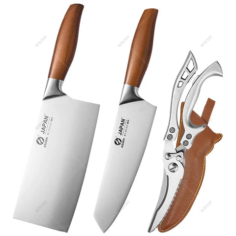 WXCOO Professional Japanese Kitchen Scissors Chef Knife Set Meat Vegetables Slice Knife Stainless Steel Butcher Cleaver Knives