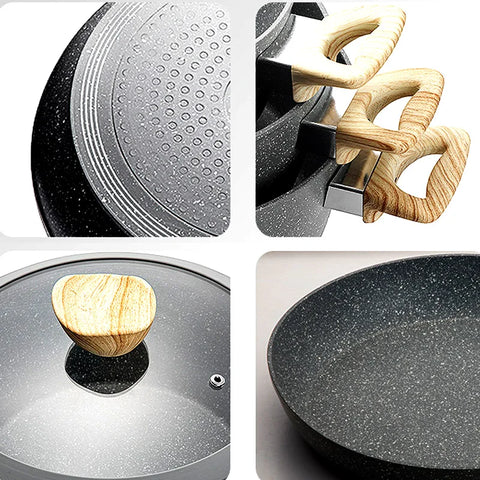 Eco-friendly Hot Wholesale Forged Aluminum Cookware set Granite marble stone of non stick frying pan set and soup pot