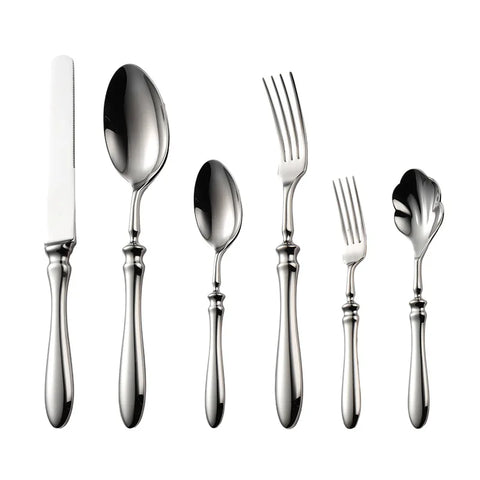 Heavy Gourd Handle Stainless Steel Cutlery Set Luxury Forged Knife Fork Spoon Shell Spoon Kits Dessert Full Dining Tableware