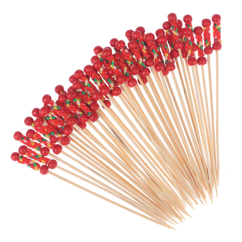 50/100Pcs Disposable Bamboo Skewers Food Cocktail Picks Buffet Fruit Cupcake Fork Sticks Party Table Decoration Supplies