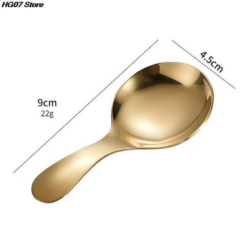 1PC Cute Stainless Steel Spoon Short Handle Gold Ice Cream Tea Coffee Spoon Kids Spoon Kitchen Condiment Spice Scoop