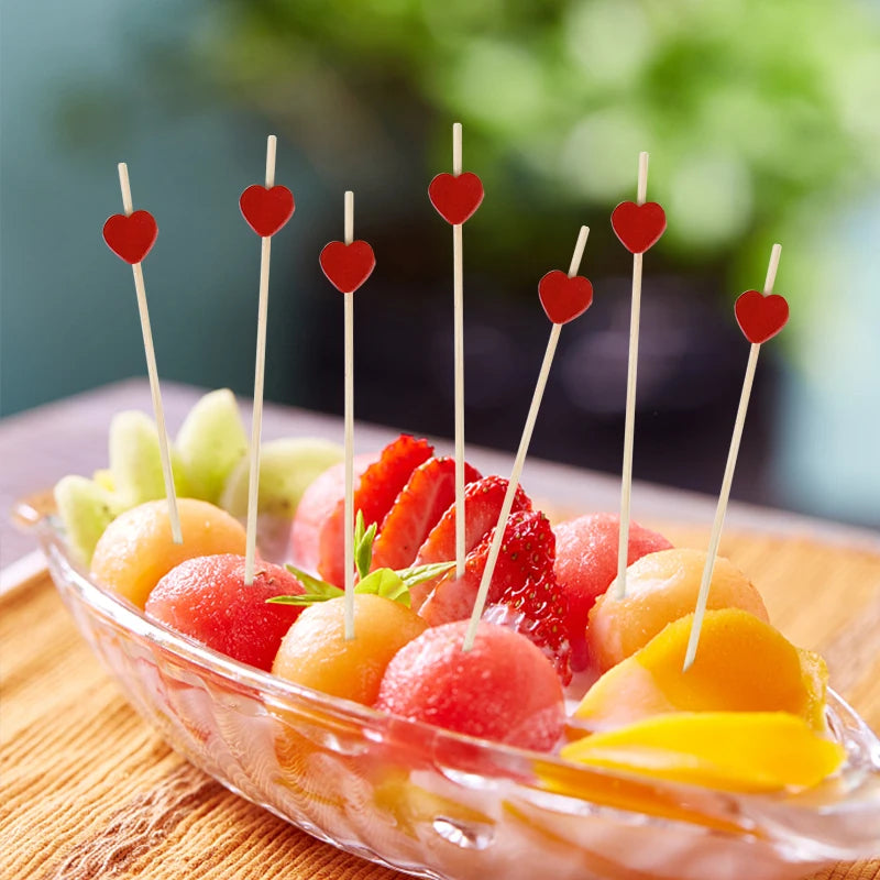 100pcs Disposable Bamboo Food Fruit Toothpick Cute Bear Flamingo Buffet Cake Dessert Fork Stick for Wedding Birthday Party Decor