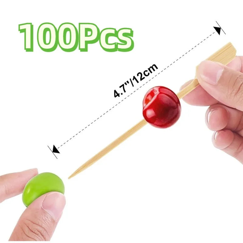 Cocktail Picks Bamboo Skewers For Appetizers, Fancy Flat Toothpicks For Appetizers, Bamboo Sticks For Party Fruit Accessories