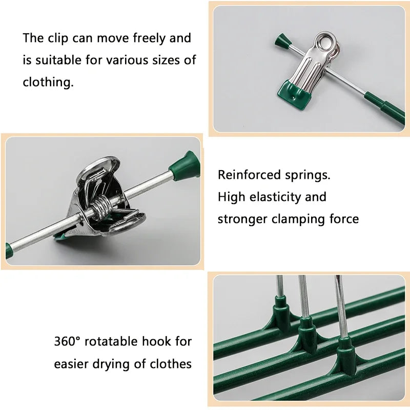 10pcs Clothes Rack with Adjustable Clip Anti-Slip Metal Windproof Clothes Hanger Pants Jacket Skirt Clip Closet Organizer