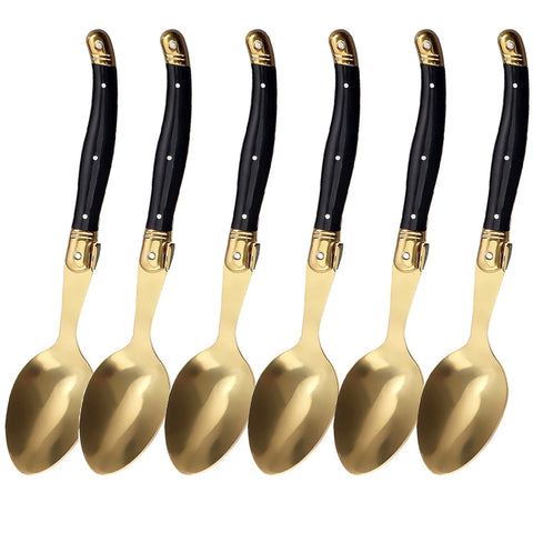 6Pcs Golden Silverware Laguiole Cutlery Set Stainless Steel Luxury Sharp Steak Knives Forks Soup Spoons Teaspoons Set