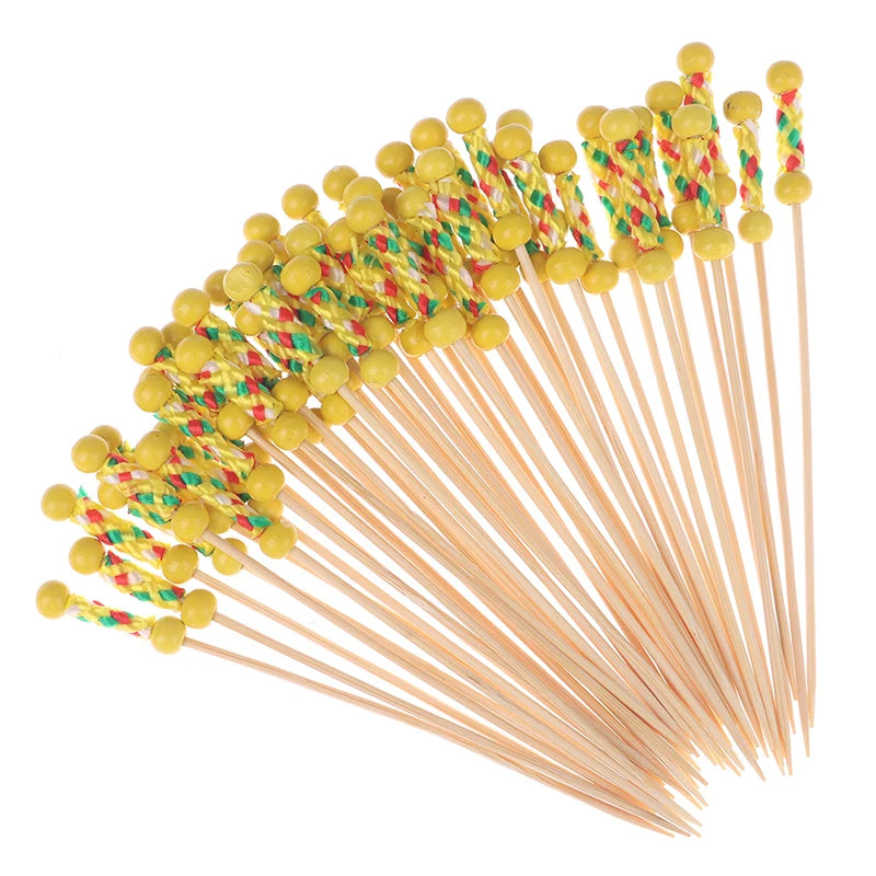 50/100Pcs Disposable Bamboo Skewers Food Cocktail Picks Buffet Fruit Cupcake Fork Sticks Party Table Decoration Supplies