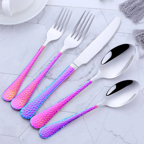 5Pcs Stainless Steel Dinnerware Set Western Flatware Dinner Knife Fork Spoon Cutlery Set Steak Tableware Restaurant Food Server