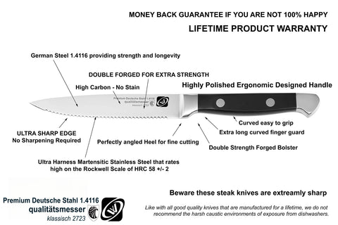 6/12/14/18p Steak Knives Set Serrated Sharp German Steel 1.4116 Highly Polished Handles Excellent Steak Knife Faca De Carne