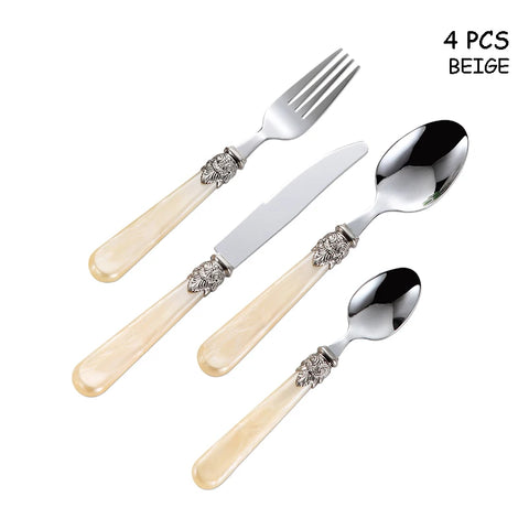 Stainless Steel Flatware Set, Knife, Fork, Spoon, Marble Plastic Handle, Household Light, Luxury Dessert Scoop, Steak Sword