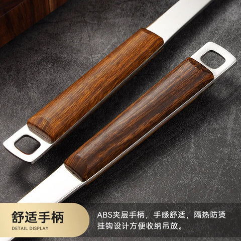 Hanging Wood Clip Handle Cooking Utensils Stainless Steel Spatula Colander Frying Spatula Soup Spoon Kitchen Accessories