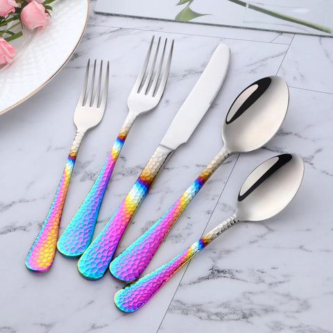 5Pcs Stainless Steel Dinnerware Set Western Flatware Dinner Knife Fork Spoon Cutlery Set Steak Tableware Restaurant Food Server