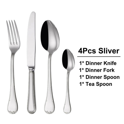 4/8/12/16/20pcs Gold Cutlery Western Tableware Stainless Steel Dinner Set Mirror Sliver Knife Fork Spoon Set Dishwasher Safety