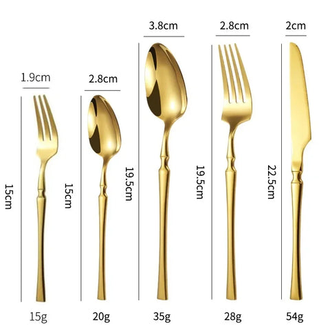 30pcs Glossy Gold Dinnerware Set Stainless Steel Tableware Knife Tea Fork Coffee Spoon Flatware Dishwasher Safe Dinner Cutlery