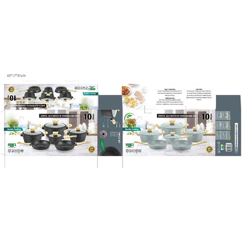 Eco-friendly Hot Wholesale Forged Aluminum Cookware set Granite marble stone of non stick frying pan set and soup pot