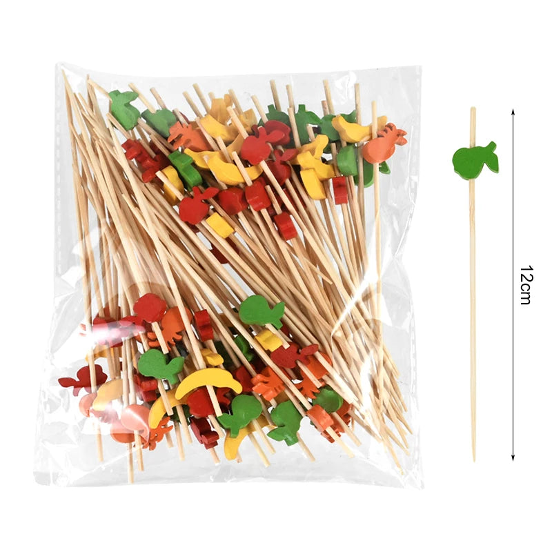 100pcs Disposable Bamboo Food Fruit Toothpick Cute Bear Flamingo Buffet Cake Dessert Fork Stick for Wedding Birthday Party Decor