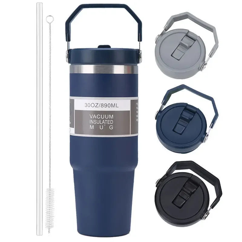 Large Capacity Stainless Steel Vacuum Insulated Thermos with Straw Portable High Aesthetic Value Handheld Car Cup Ice King