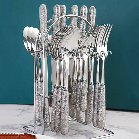 Stainless Steel Western Food Knife, Fork, Spoon, Gift Box, Hanger Set, Ceramic Tableware, New, 24 Pcs