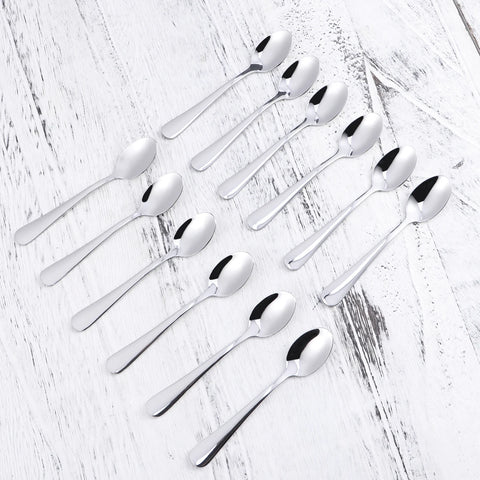 12Pcs Silver Teaspoons Stainless Steel Coffee Stirring Spoon Premium Mini Ice Cream Spoon Dessert Serving Spoon Kitchen Cutlery