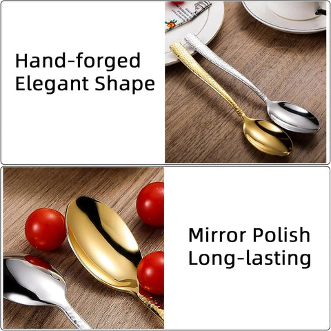 4 Pcs Coffee Spoons 18/10 Stainless Steel Teaspoons, 7 Inch Long Handle Espresso Spoons Hammered Metal Dessert Spoons for  Coffe