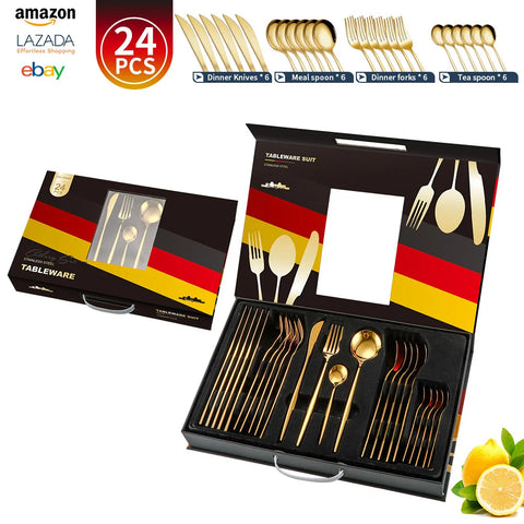 New Premium Luxurious Stainless Steel 24-Piece Knife Fork Spoon Western Steak Knife Fork Gift Box Cutlery Set