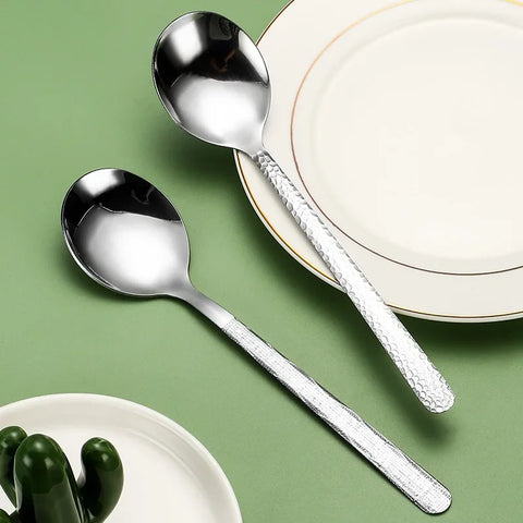 Stainless Steel Hammer Pattern Spoon High Aesthetic Value Dinnerware Home Use Soup Spoon Long Handle Dessert Wholesale