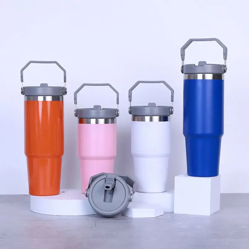 Large Capacity Stainless Steel Vacuum Insulated Thermos with Straw Portable High Aesthetic Value Handheld Car Cup Ice King