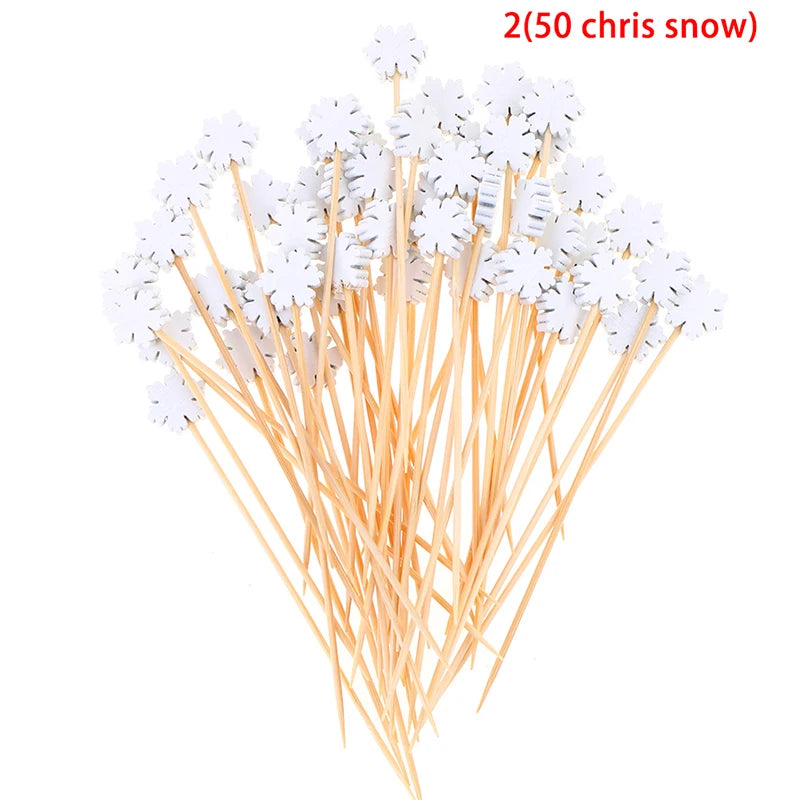 50/100Pcs Disposable Bamboo Skewers Food Cocktail Picks Buffet Fruit Cupcake Fork Sticks Party Table Decoration Supplies