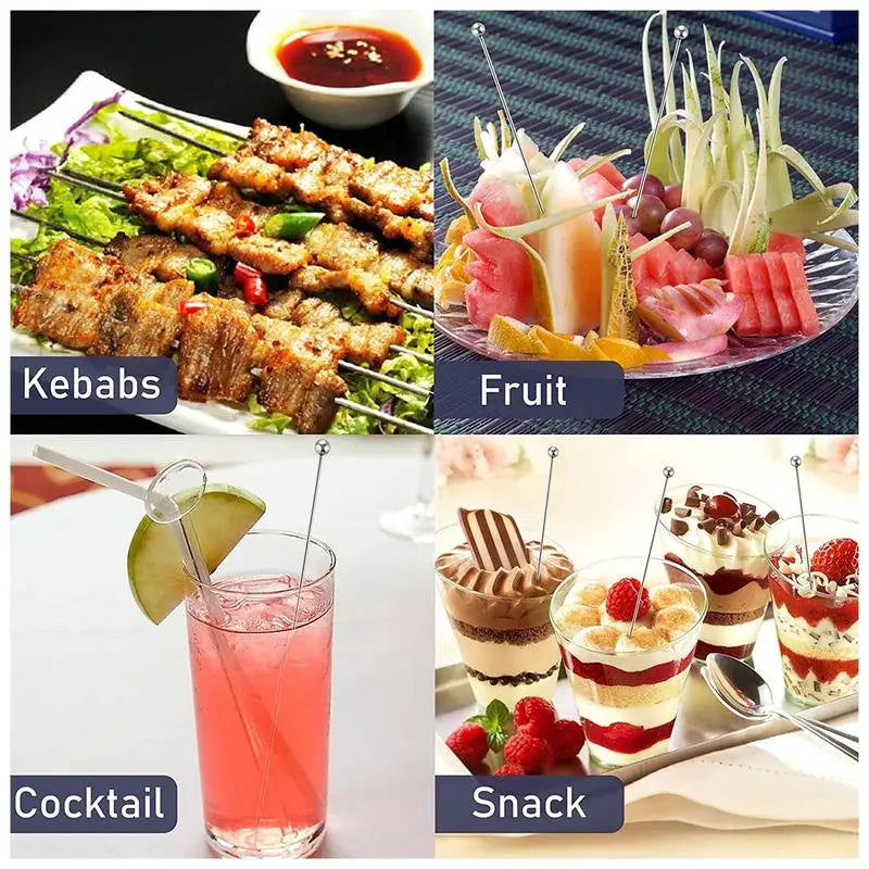 10PCS 11cm Fruit Sticks Stainless Steel Cocktail Picks Fruit Stick Toothpicks Fruit Stick Reusable Washable Appetizer Picks