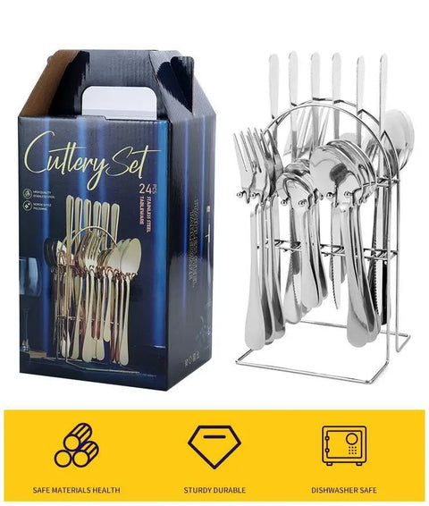 24Pcs tableware set gift box Stainless steel Western steak knife fork spoon tableware kitchen tool set for household commercial