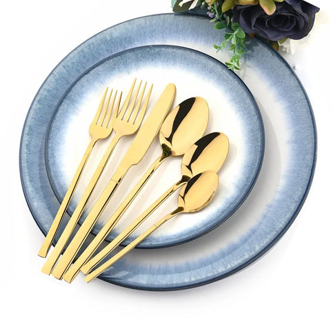 24pcs Tableware Sets Stainless Steel Gold Dinnerware Set Knife Fork Tea Spoon Flatware Mirror Kitchen Western Cutlery Set