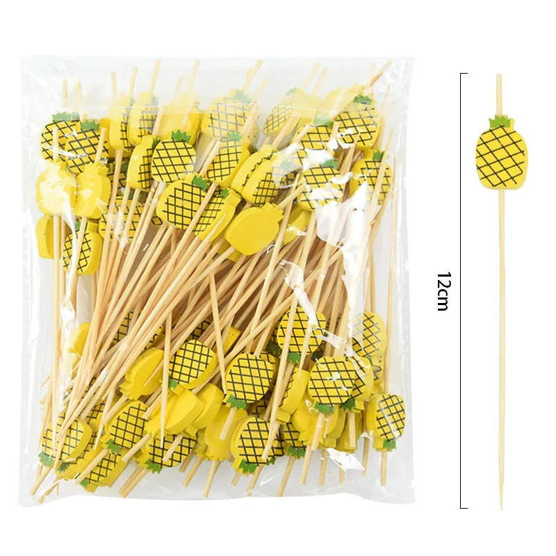 100pcs Disposable Bamboo Food Fruit Toothpick Cute Bear Flamingo Buffet Cake Dessert Fork Stick for Wedding Birthday Party Decor