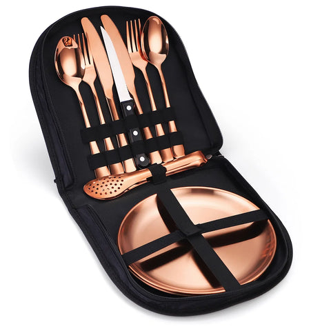 Ultimate Camping Tableware Set with Bag Portable Cutlery Kit for Outdoors Camping Utensils Including Steak Knives,Forks,Spoons