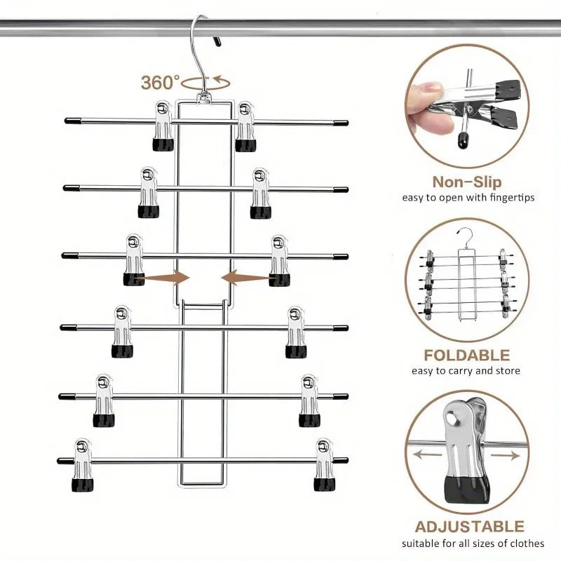 Pants hanger, space saving hanging hat rack -6-story skirt hanger with 360 ° rotating hook, with clip