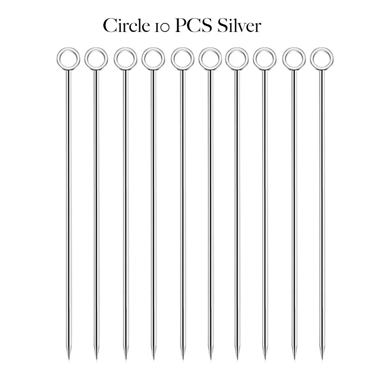 10PCS Cocktail Pick Cocktail Stick Stainless Steel Fruit Sticks Drink Stirring Sticks Martini Picks- Circle/Ball/Hat Shape
