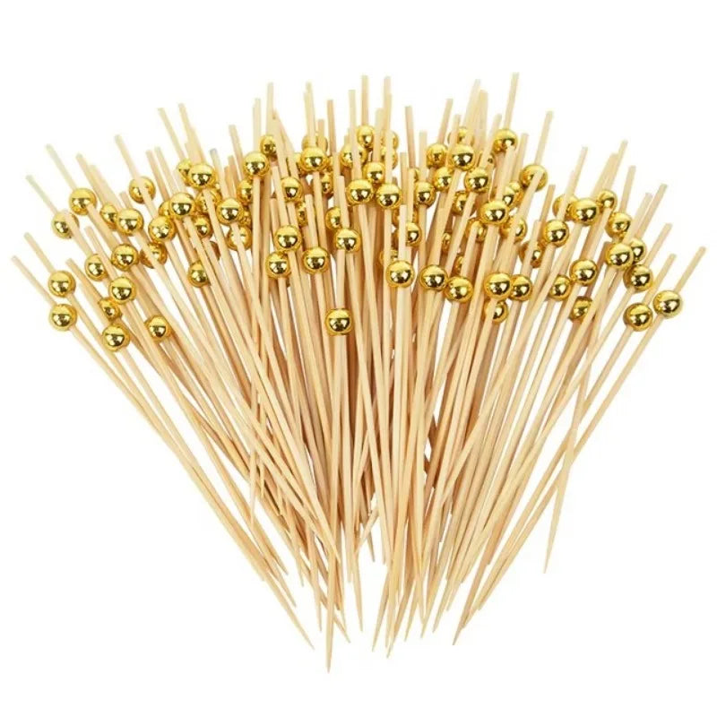 100PCS Disposable Pearl Toothpicks Appetizers Cake Desserts Cocktails Fruits Wedding Party Restaurant Holiday Accessories