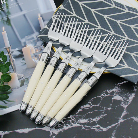 6-24pcs Laguiole Stainless Steel White Silverware Steak Knives Table Forks Dinner Spoons Dessert Teaspoon Set  Cutlery