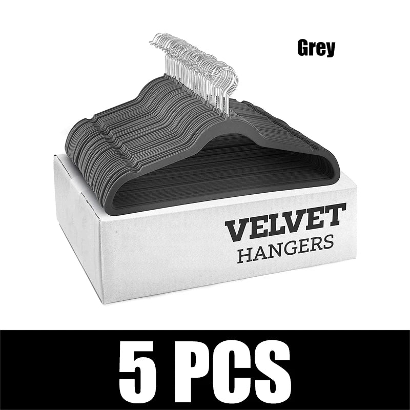 10/5PCS Gray Wrinkle Resistant Adult Plastic Coat Hanging Flocking Multi-Functional Anti-Skid Hanger 45cm Magic Hanger