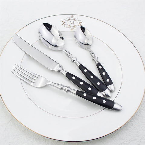 Hotel Stainless Steel Table Knife Fork Spoon Sets Teaspoon Teafork Steak Knife Cutlery Restaurant Serviing Set Black Wood Handle