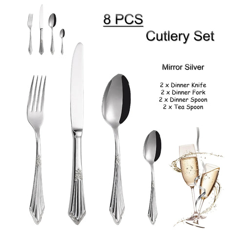 4/8/12/16/20/24/28 PCS Luxury Gold Plated Flatware Set Dishwasher Safe Cutlery Antique Silverware With Hollow Handle Table Knife