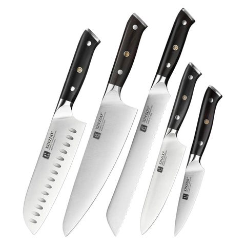 XINZUO 1-5PCS Stainless Steel Knives Set GERMANY 1.4116 Steel Chef Bread Utility Santoku Petty Knives Cooking Tools Ebony Handle