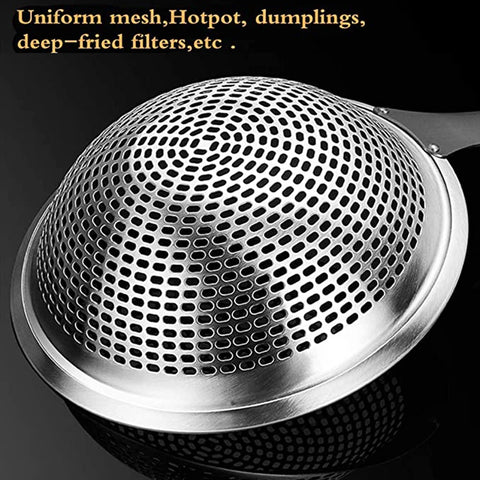 304 Stainless Steel Strainer Colander for Cooking & Frying, Skimmer Sieve with Long Handle, Kitchen Tools