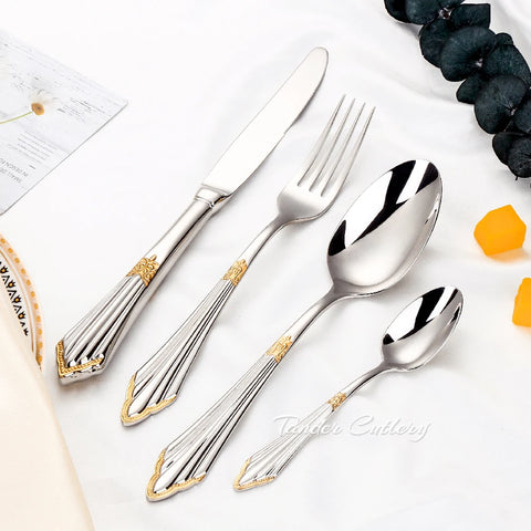 8/12/16/20/24 Pieces Gold Plated Cutlery Set Knife Fork Spoon Set Stainless Steel Western Tableware Mirror Dinnerware Flatware